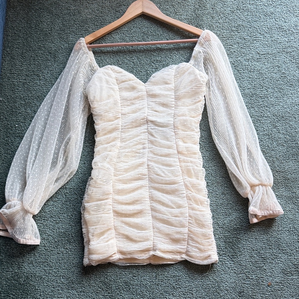 Fashion Nova Elegant Cream Off-Shoulder Dress with Romantic sleeves